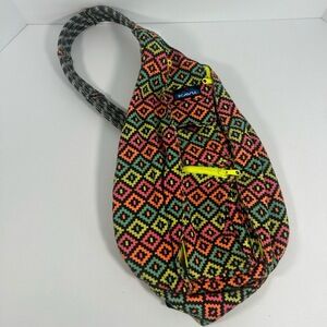 KAVU Rope Sling Bag Neon Multi‎ Geometric Rope Strap Travel Festival